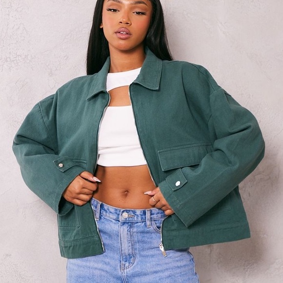 PrettyLittleThing Jackets & Blazers - PrettyLittleThing Women's Green zip up Jacket